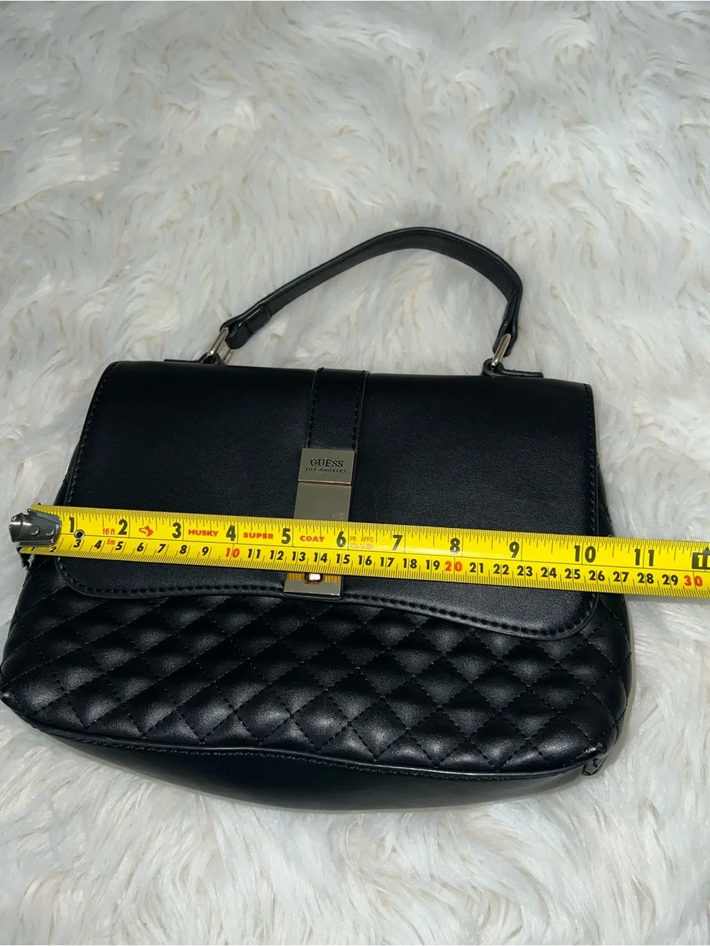 GUESS Los Angeles Black Quilted Top Handle Shoulder Bag Satchel Gold Hardware